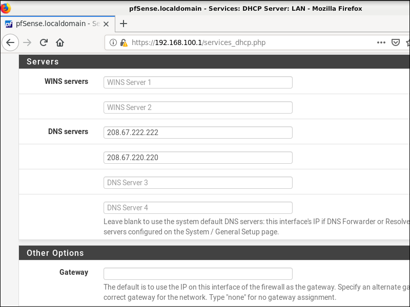 Amending DHCP DNS servers in pfSense