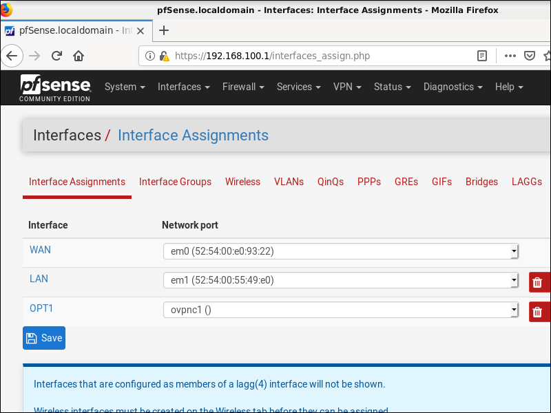 Add OPT1 interface in pfSense