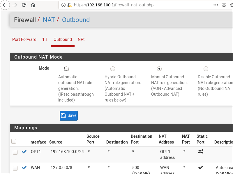 Configure NAT outbound in pfSense