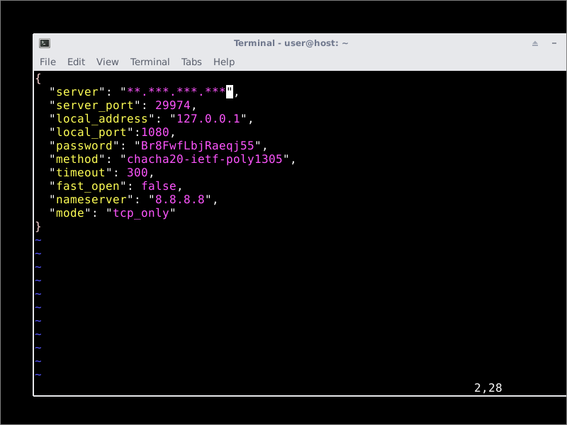 Shadowsocks client configuration JSON file