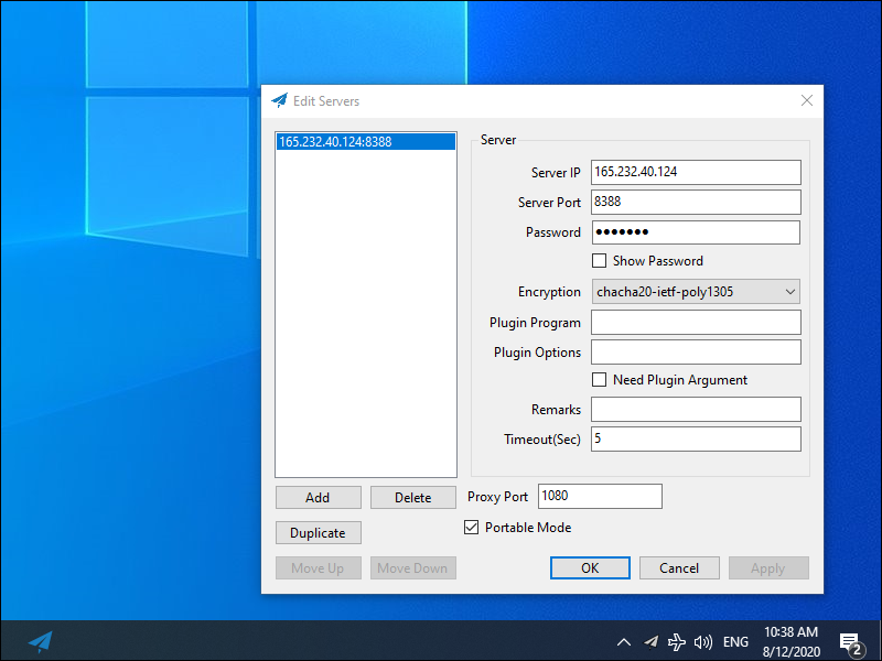 Shadowsocks system tray icon and server editing on Windows