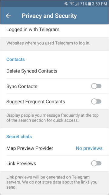 Telegram Messenger Contacts settings