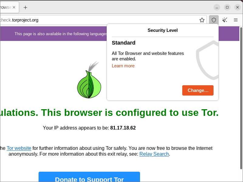 Displaying Tor Browser security level