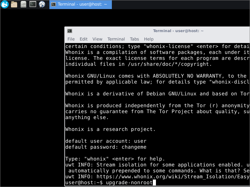 Whonix upgrade-nonroot